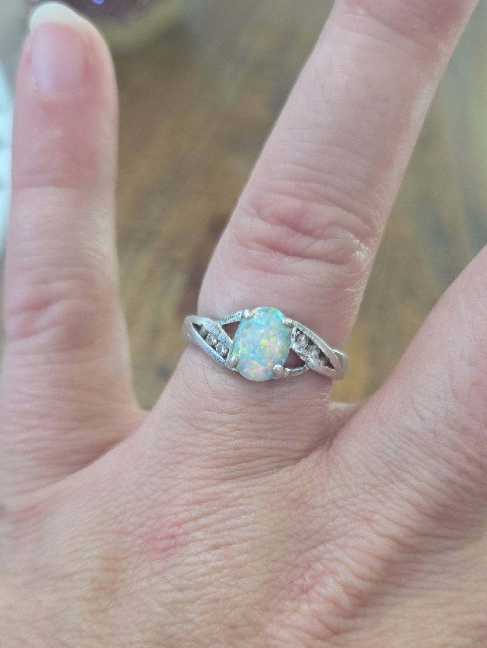 Opal Oval Sterling Ring with Accent Stones - White Opal